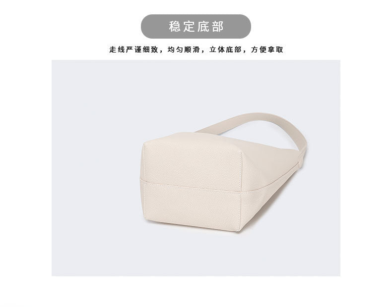 Autumn and Winter Niche row Bucket Bag Top Layer Cowhide Single Shoulder Bag Large Capacity Tote Bag for Women Commuting