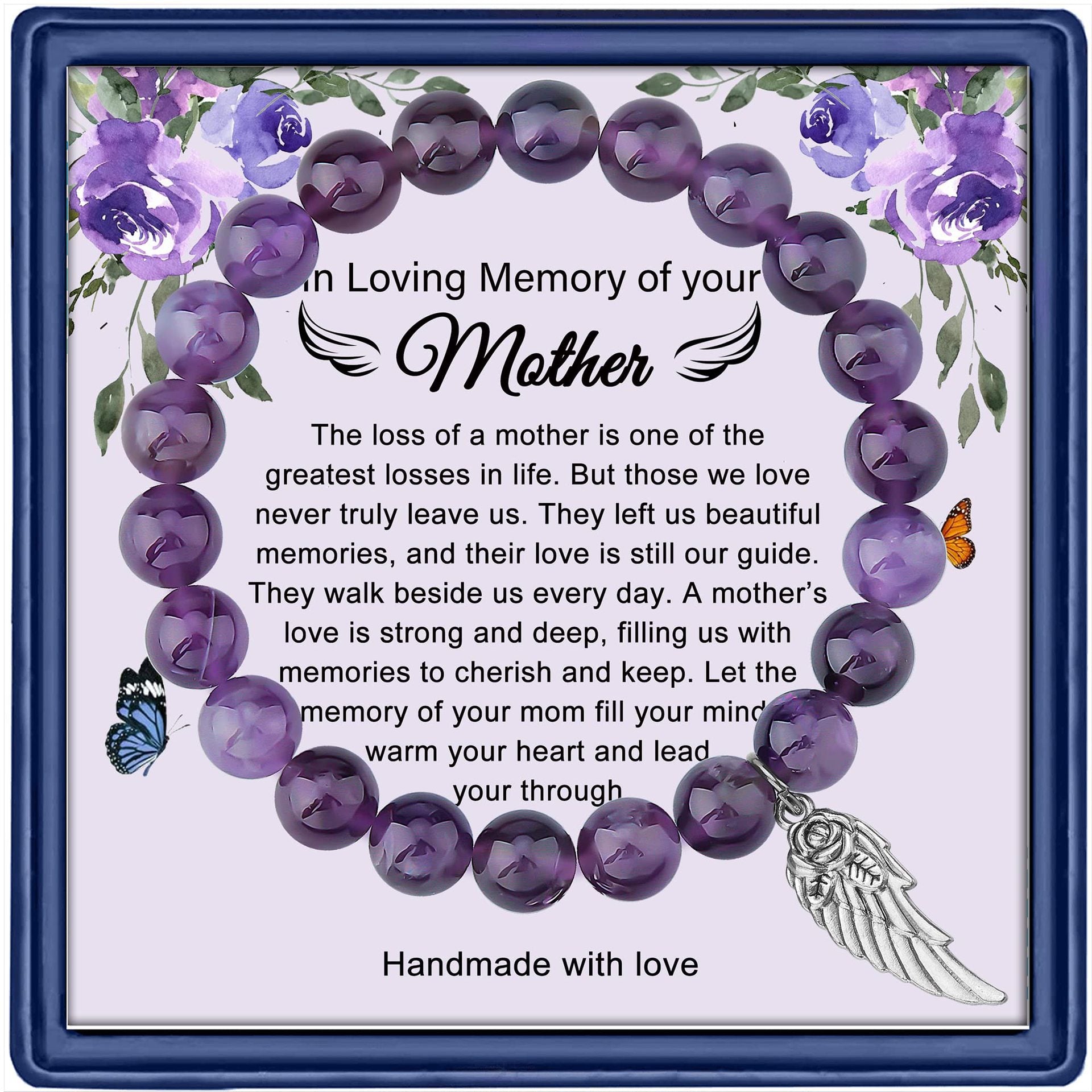 New Arrival Mom Gift Amethyst Bracelet Obsidian Agate Bracelet Mother's Day Angel Pendant Bracelet