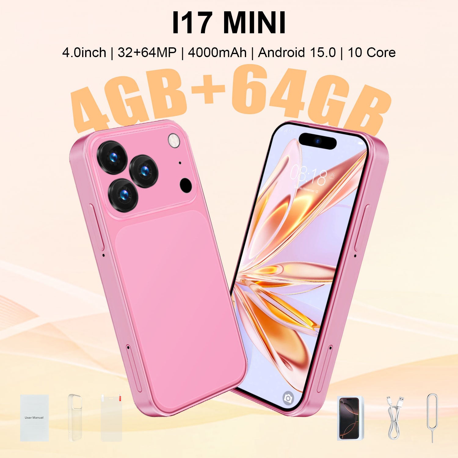 Hot Selling Product Mini i17Mini Smartphone4+64G All-Network Dual-SIM Dual-Standby Android mini Mobile Phone