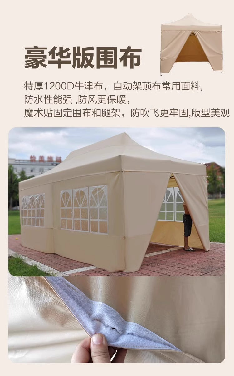 Four-Corner Tent Cover Night Market Stall Khaki Transparent Rain Cover Outdoor Thickened Zipper Version Winter Rainproof Enclosure