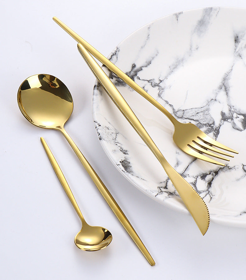 Hot-selling Portuguese Stainless Steel Tableware24Set of Western Dining gold Steak Knife Fork Spoon Gift Box Set