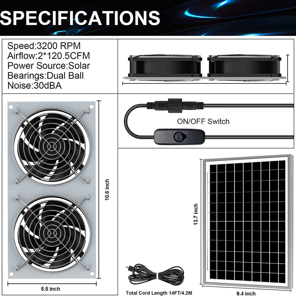 Solar Fan for Shed15W Solar panel high-speed DC brushless fan,Suitable for heat dissipation