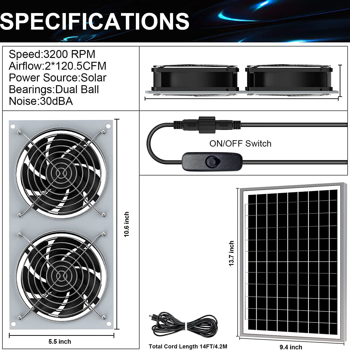 Solar Fan for Shed15W Solar panel high-speed DC brushless fan,Suitable for heat dissipation