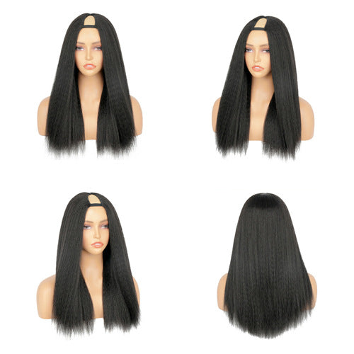 Factory Direct Sale V-part brown Yaki Straight Wig