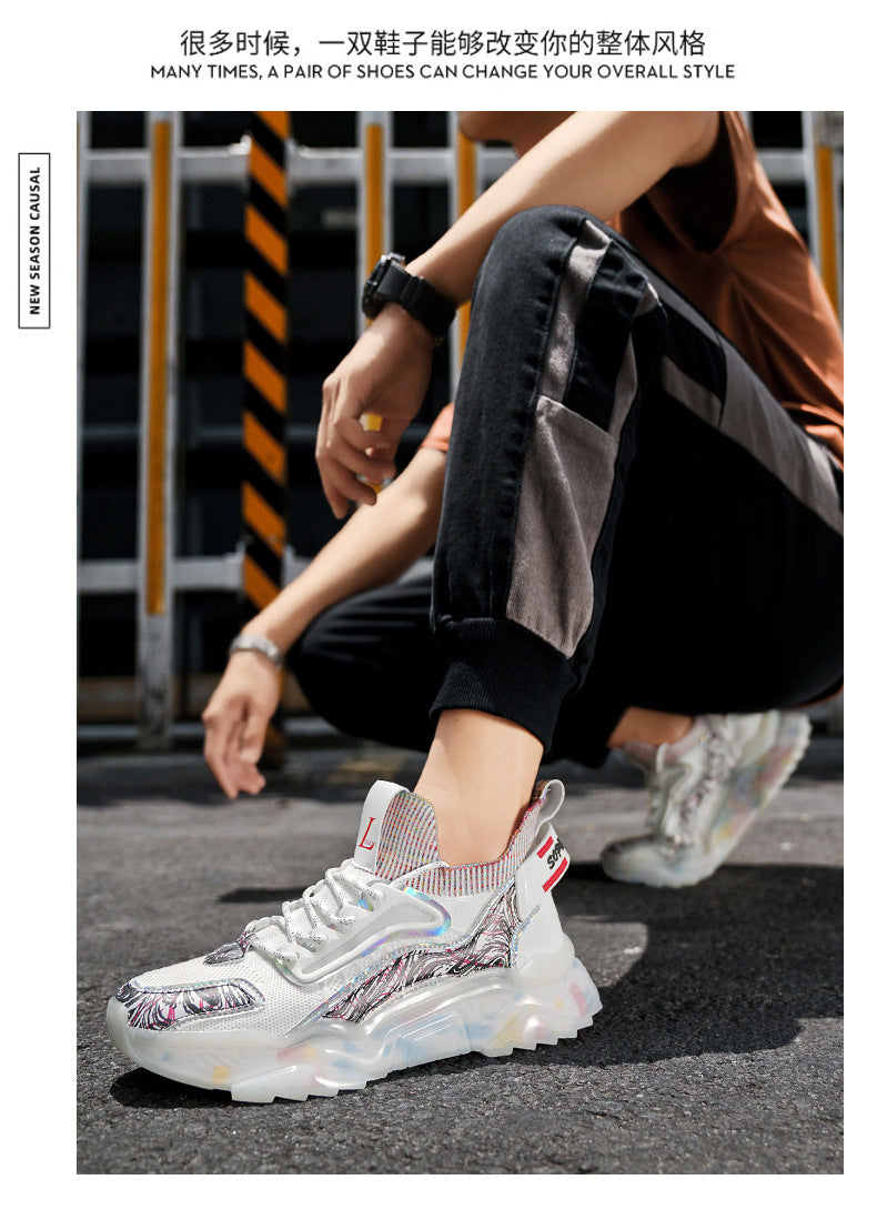 Men's Sports Shoes Autumn Non-Slip Wear-Resistant Running Shoes Versatile Youth Flyknit Breathable Mesh Shoes Retro Trendy Shoes