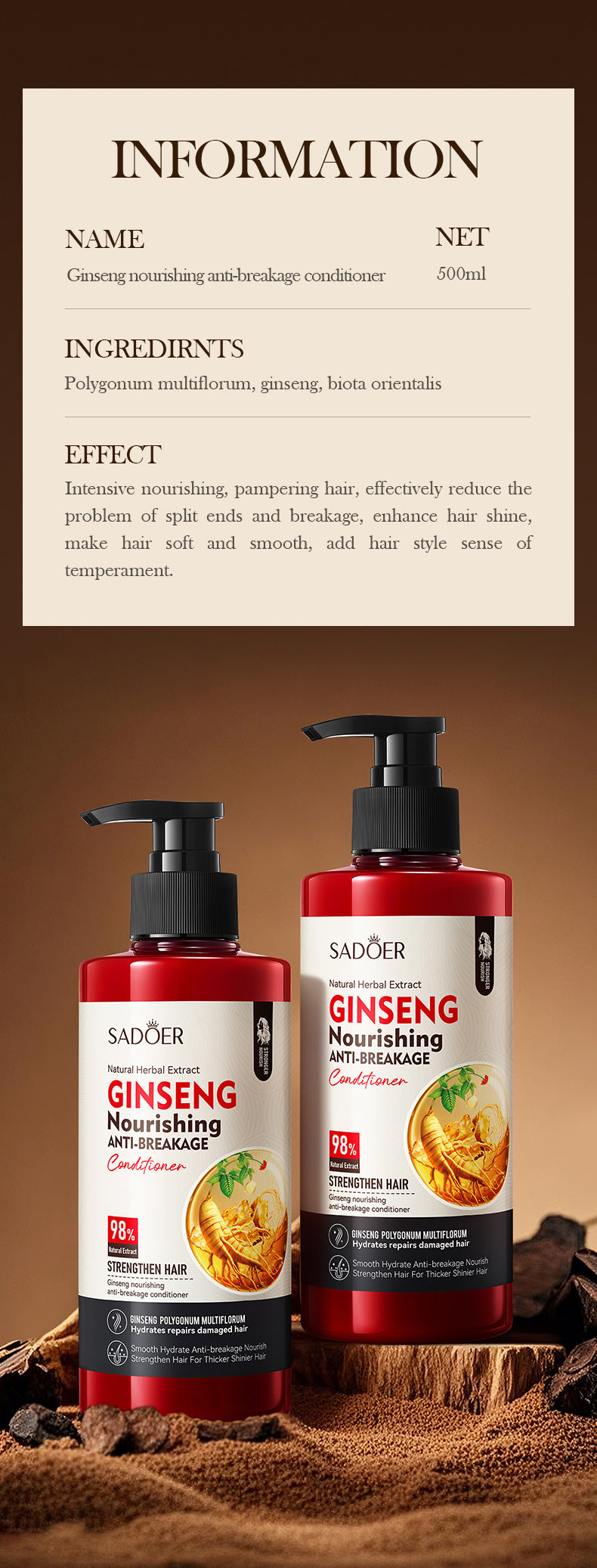 Ginseng and Polygonum Multiflorum Nourishing Hair Conditioner SADOER Anti-breakage Volumizing Conditioner Cross-Border Wholesale