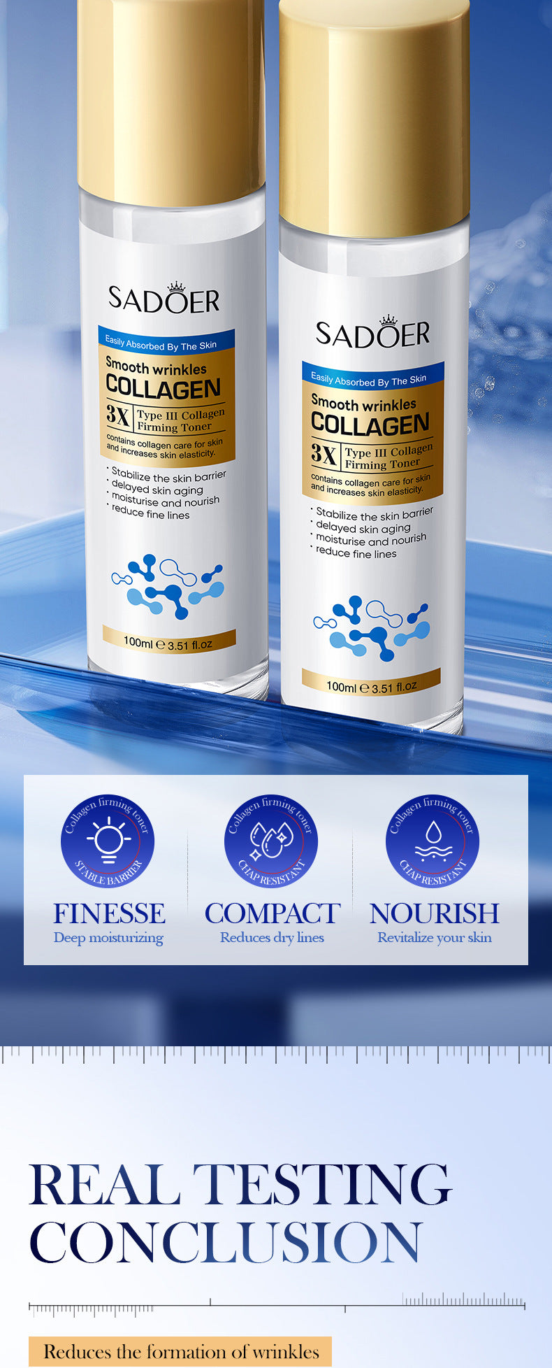 Type III Collagen Wrinkle Firming Toner SADOER Hydrating Moisturizing Water Cross-Border Wholesale