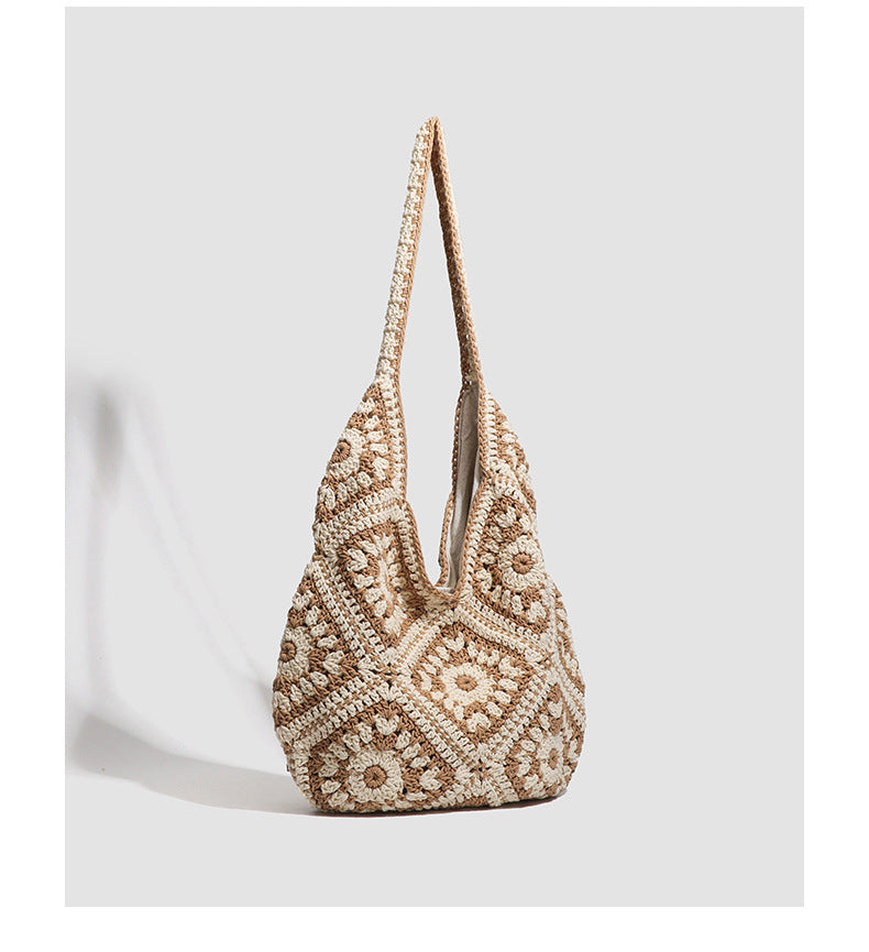 European and American Spring New Handmade Cotton Thread Crochet Hollow Sunflower Flower Woven Shoulder Bag for Women Straw Underarm Bag