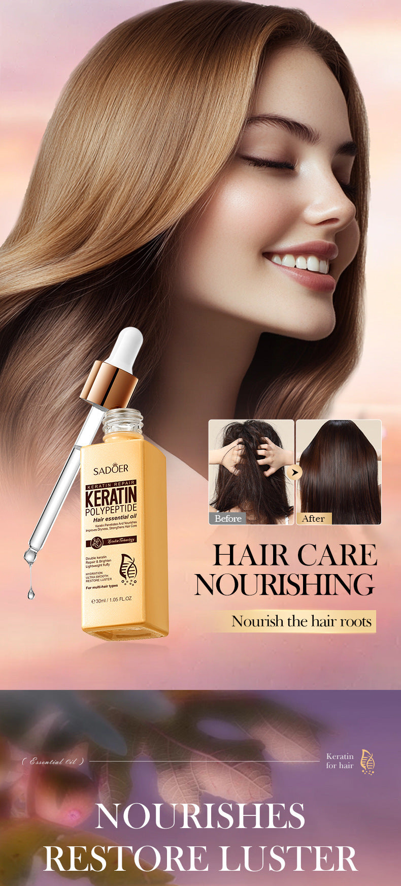 Keratin Peptide Conditioner SADOER Smooth and Shiny Hair Care Oil Cross-Border Wholesale