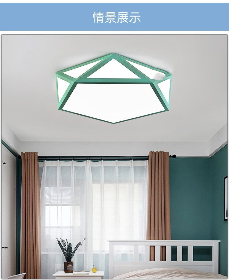 Minimalist Iron Art Acrylic Ceiling Light Nordic Diamond Geometric Hollow Children's Bedroom Colorful Macaron led Lamp
