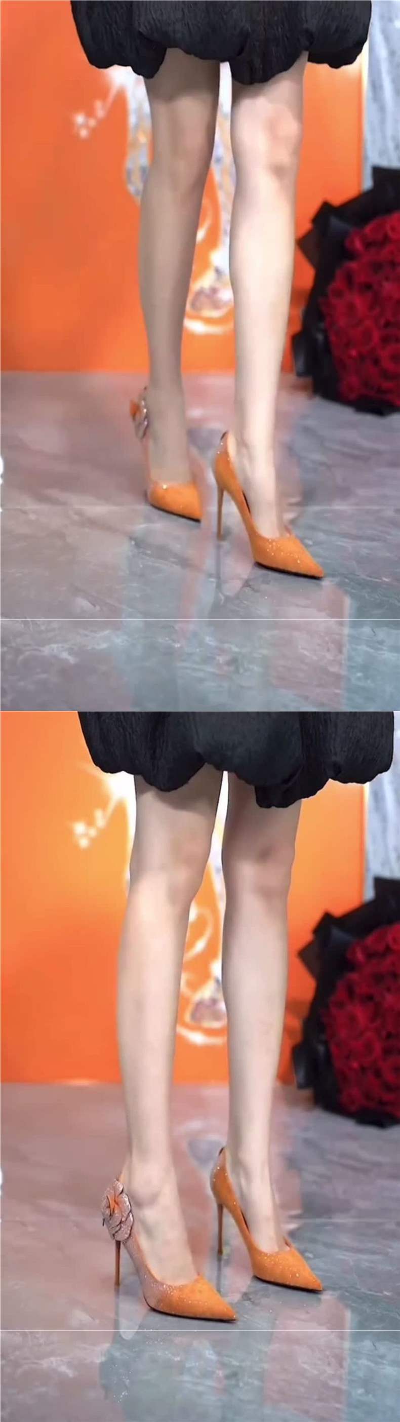 Pointed Toe Rhinestone Design High Heels2025Early Spring New Flower Diamond Red Sole Sexy Stiletto Shoes for Women