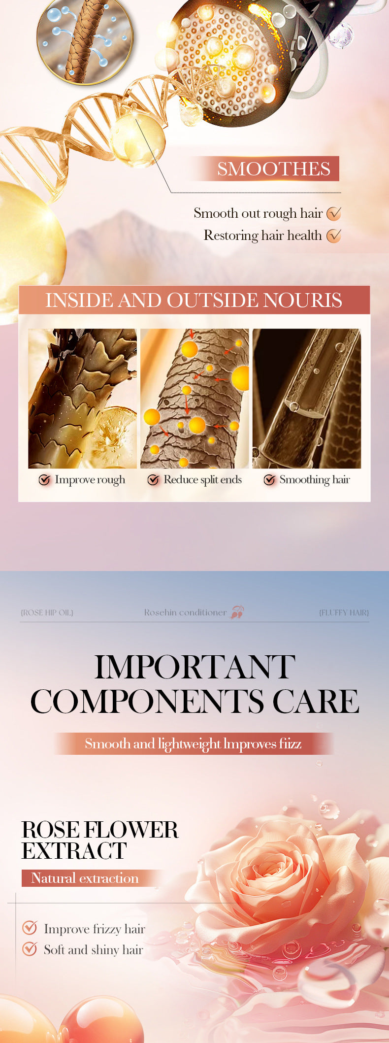 Hair Conditioner500ml Rosehip Oil Fluffy, Rich, Moisturizing and Nutritious Hair Mask Export Manufacturer Wholesale