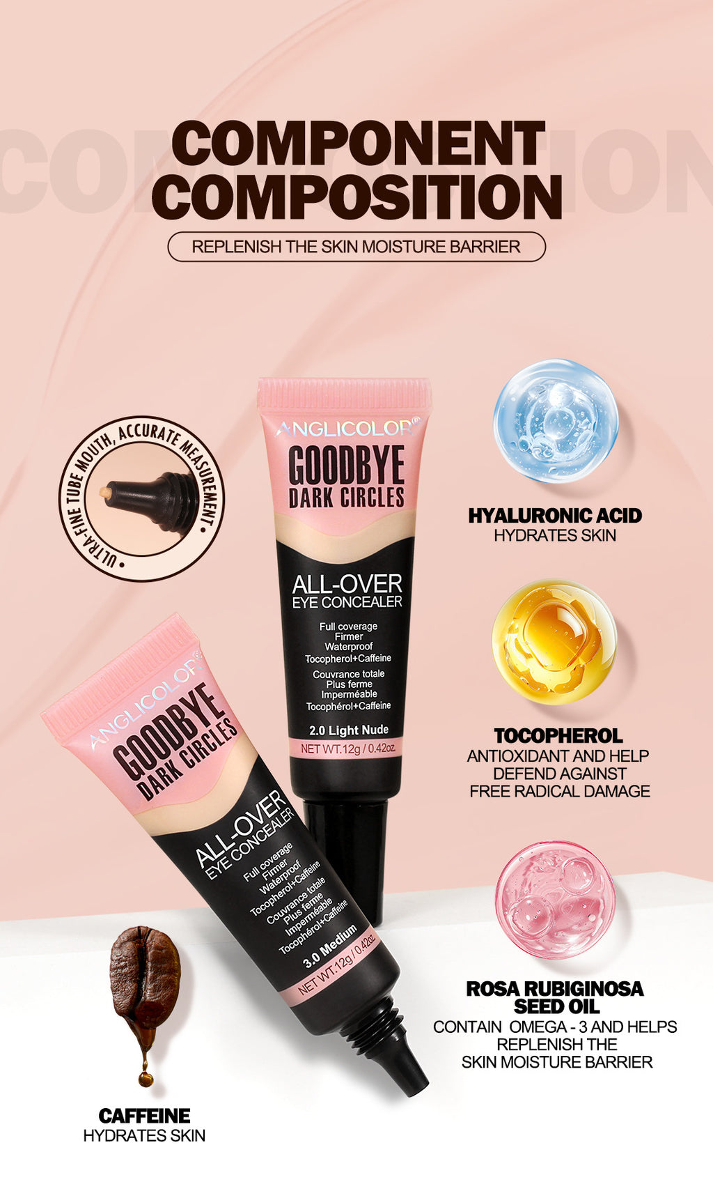 Powerful Concealer for Covering Tattoos, Dark Circles, Moisturizing, Brightening Concealer Liquid, Makeup Wholesale