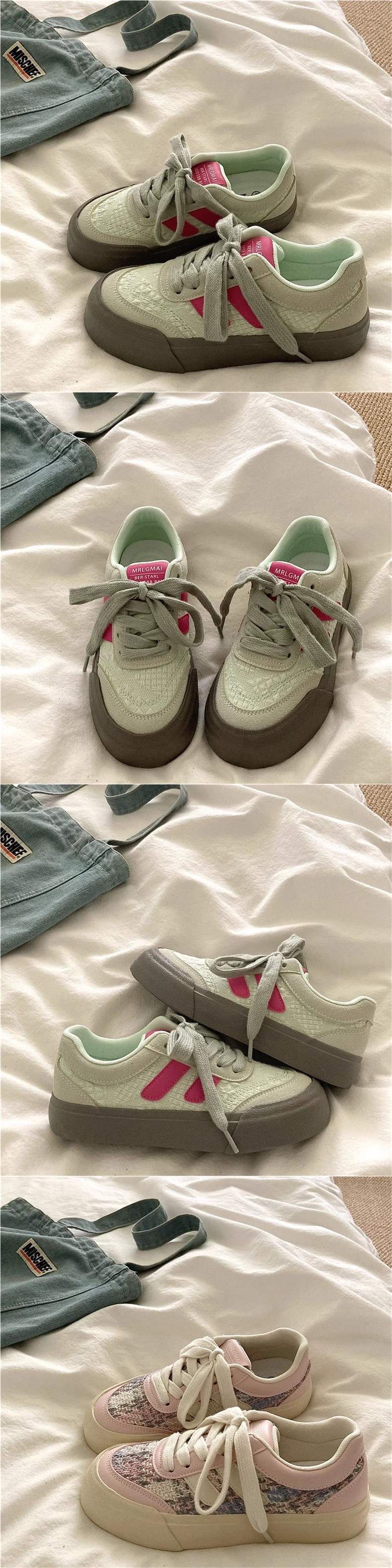 Casual Knitting~Sweet Niche Canvas Shoes for Women, Breathable and Versatile for Spring INS Casual Thick-Soled White Sneakers Trendy