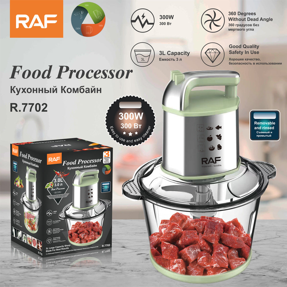 RAF European Standard Meat Grinder Small Multi-Functional Food Processor with Glass Jar for Home Use, Electric Meat Grinder and Blender R.7702