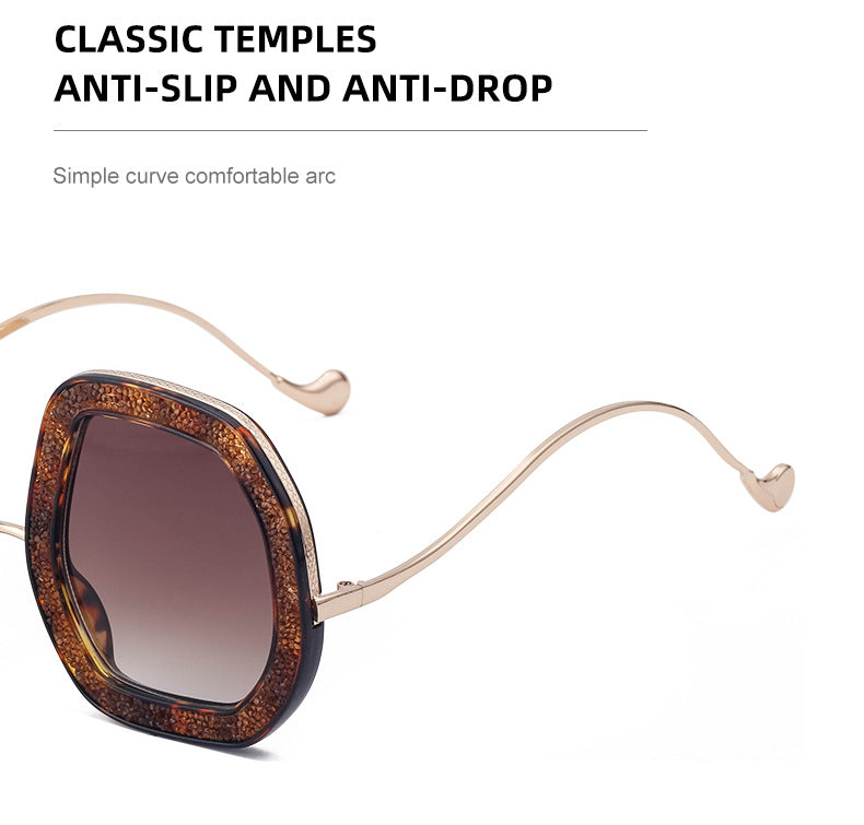 European and American Style Women's Sunglasses with Rhinestones, Irregular Polygonal Large Frame Sunglasses, Trendy High-End Glasses Wholesale