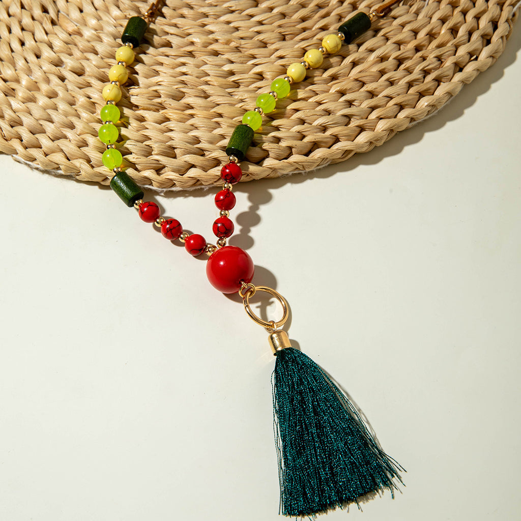 European and American Retro Turquoise Pendant Sweater Chain Design Heart-shaped Women's Autumn Winter Long Tassel Y Type Necklace