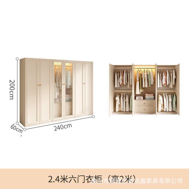 French Cream Style Wardrobe Small Apartment Home Cabinet Modern Simple Bedroom Full-Height Storage Cabinet Light Luxury Large Wardrobe