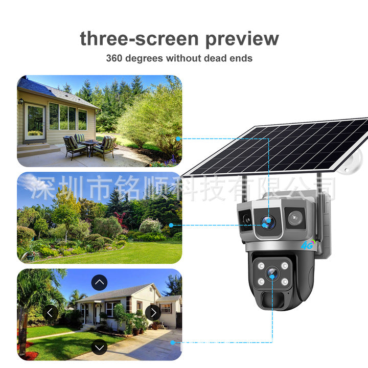 V380Three-eye Solar Surveillance Camera Three-screen wireless network outdoor waterproof4G Surveillance Camera