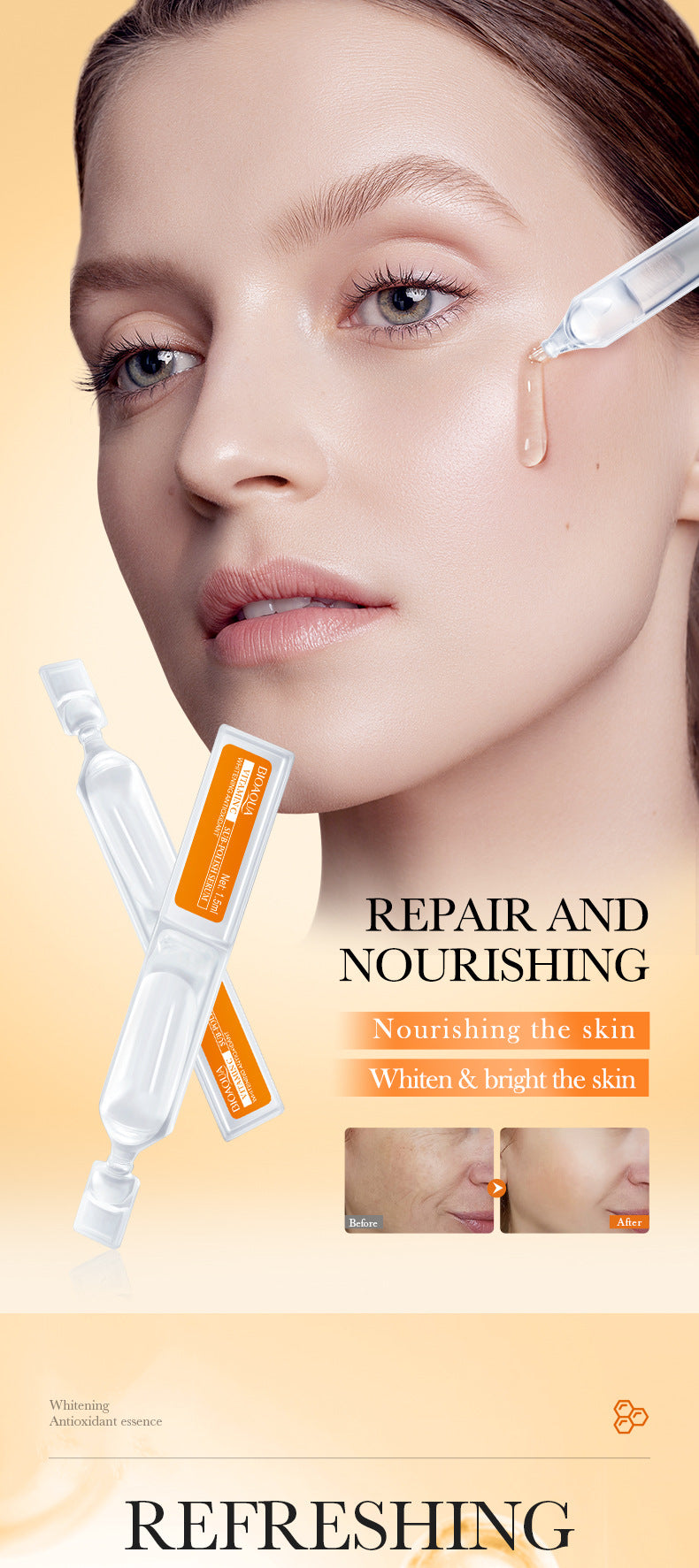 Vitamin C Whitening Essence BIOAQUA Hydrating and Anti-Oxidation Single-Use Essence Liquid Cross-Border Wholesale