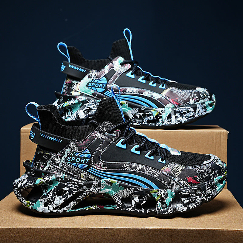2025New Fashion Casual Sports Shoes Shock Absorption Height Increasing Versatile Trendy Shoes Flyknit Camouflage Blade Shoes Dropshipping