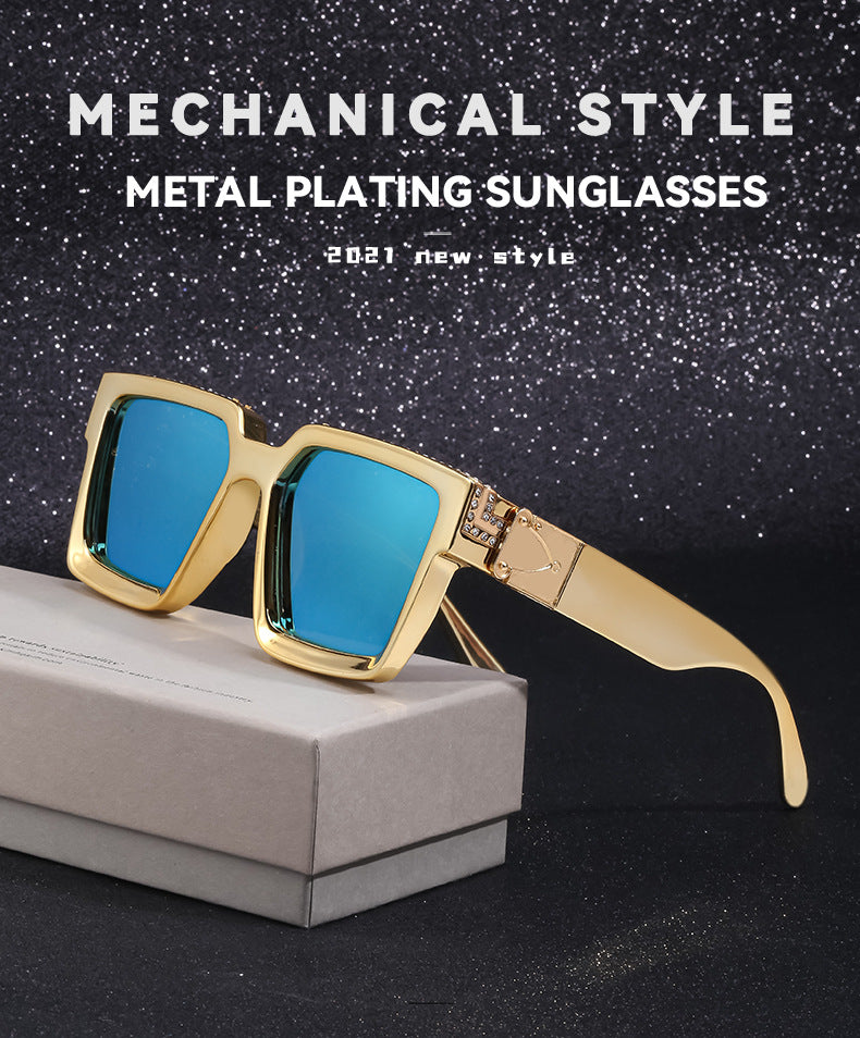 Diamond-Studded Large Square Frame Sunglasses for Women, European and American Style, 0k Influencer Same Style Sunglasses for Men, Trendy and High-End Feel shades