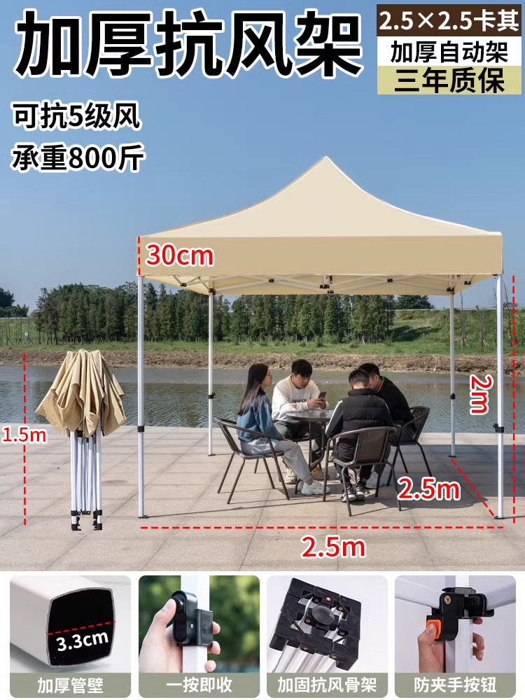 Outdoor Market Stall Four-Corner Tent with Enclosure Windproof and Warm Night Market Foldable Four-Legged Rain Shelter Tent Umbrella