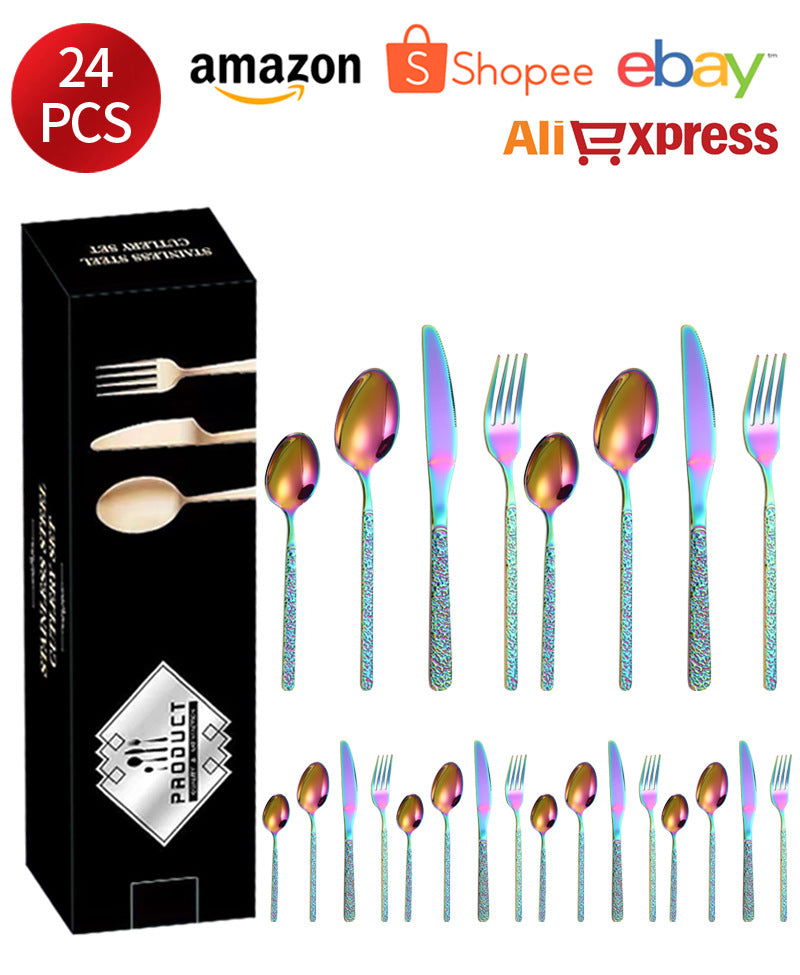 410Stainless Steel Cutlery Set Stone Pattern Knife Fork Spoon24Western-style dining set6Steak Knife and Fork for One Person