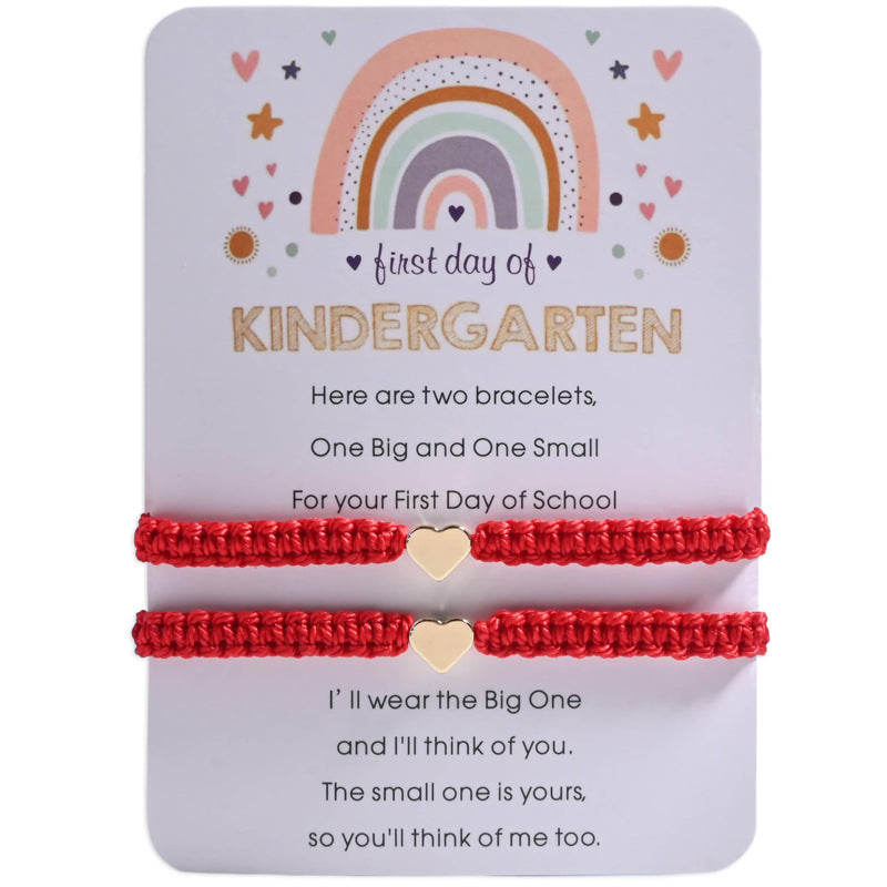 Back-to-School Season Handmade Woven Bracelet Kindergarten Back-to-School Adjustable Card Bracelet Parent-Child Love Woven Bracelet