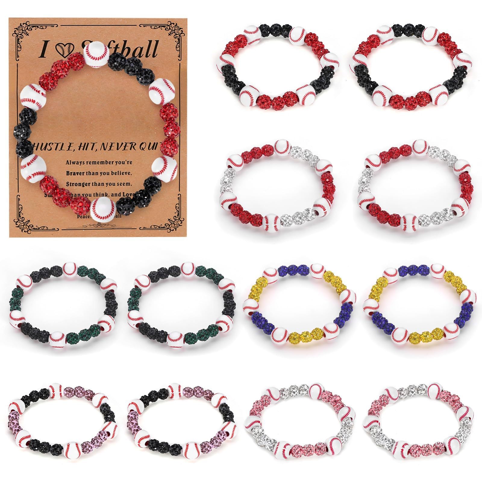 Clay Drill Ball Bracelet Shamballa Drill Ball Elastic Bracelet Sports Fan Gift Bracelet Red Stripe Baseball Bracelet