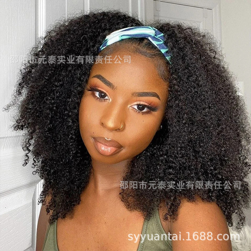 Hair Band Brazilian Human Hair 180% Density Kinky Curly Headband W