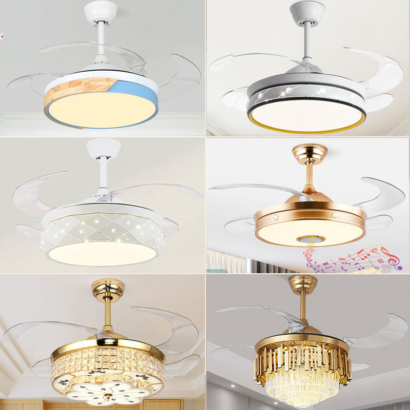 Invisible Fan Light Remote Control led Fan Chandelier Home Electric Fan Lamp scandinavian Iron Restaurant Lamp Crystal Ceiling Fan Lamp