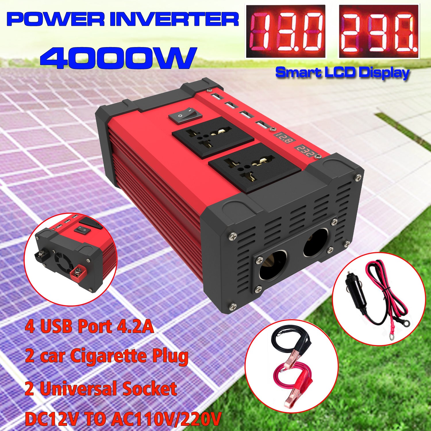 Car Converter Automotive Small Appliances300W/500W Inverter12V Turn110V/220V 4USB 2Socket