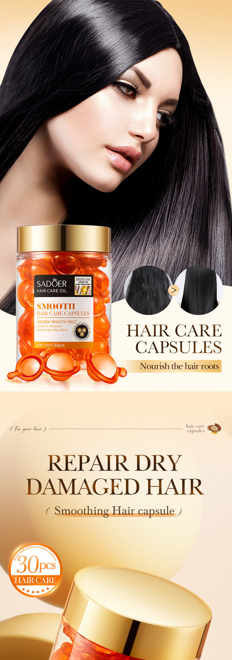 Full English Nut Oil Hair Care Capsules SADOER Improve Frizz Essential Oil Capsule Conditioner  Wholesale