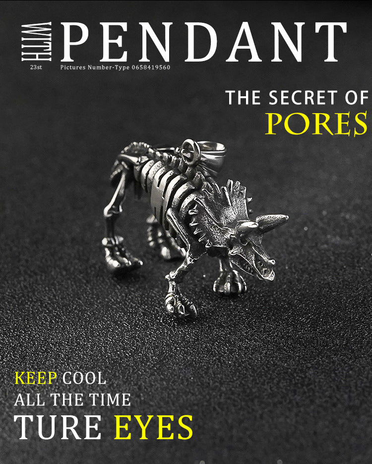 New Stainless Steel Dinosaur Pendant Vintage Blackened Oil Titanium Steel Dinosaur Bone Necklace Jewelry Source Factory