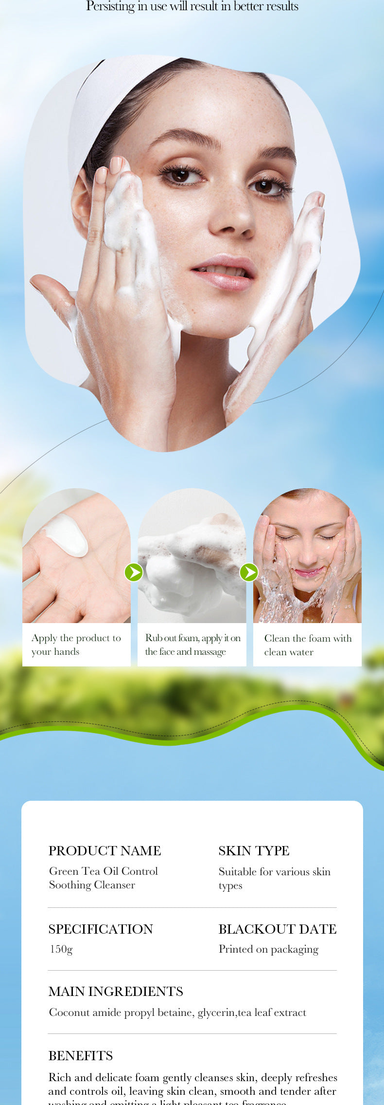 Full English Facial Cleanser150g SADOER Green Tea Cleansing Peach Moisturizing Cleanser  Wholesale