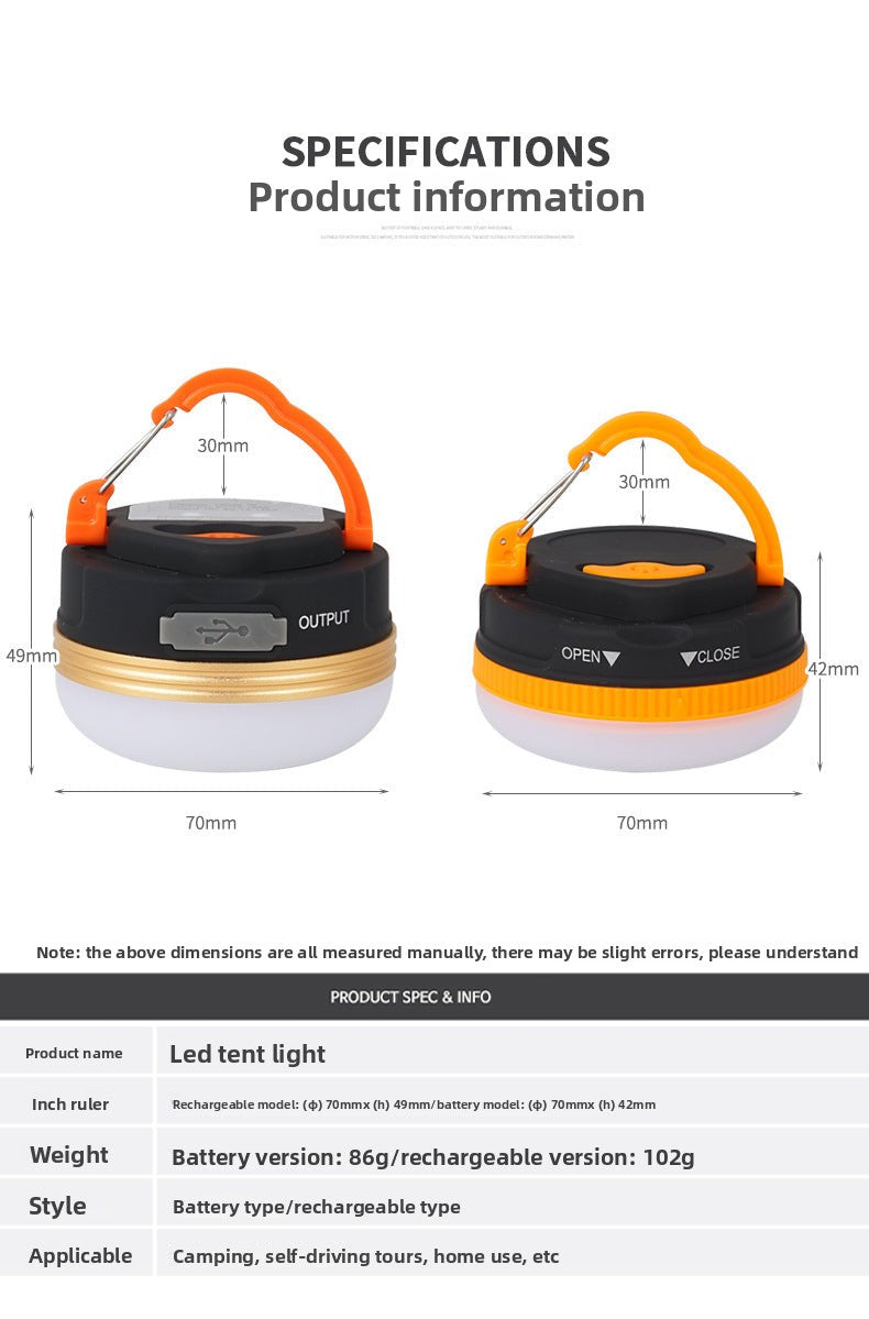 Outdoor Camping Light LED Camping Tent Light with Magnet Hook Camp Light USB Rechargeable Emergency Light for Home Use