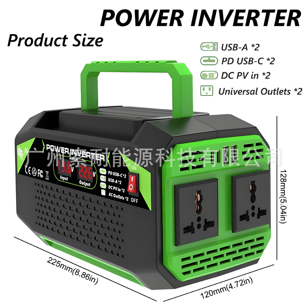 Vehicle Inverter300W/500W12V Turn110V/220V Dual Socket with Digital Display/USB/Type-C
