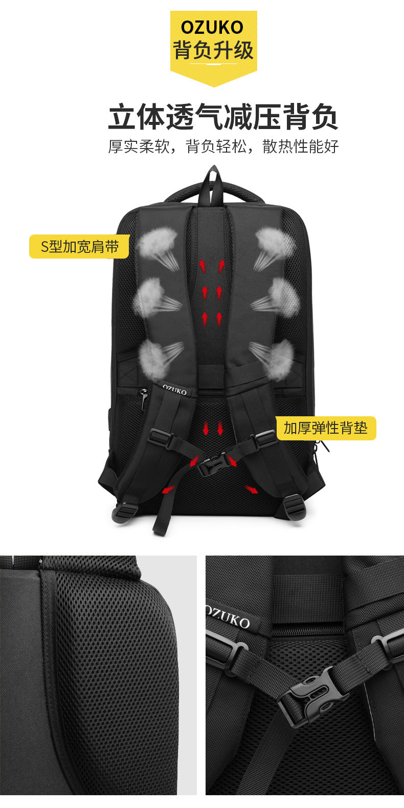 ozuko New Men's Business Backpack School Bag Student Multifunctional Computer usb Waterproof Korean Style Backpack