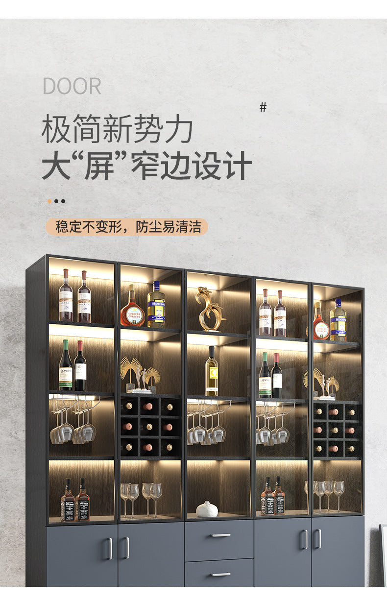 Glass Wine Cabinet for Living Room, Wall-Mounted, Modern Minimalist, Light Luxury, Double-Door Wine Cabinet, Home Dining Side Cabinet, High-End Display Storage Cabinet