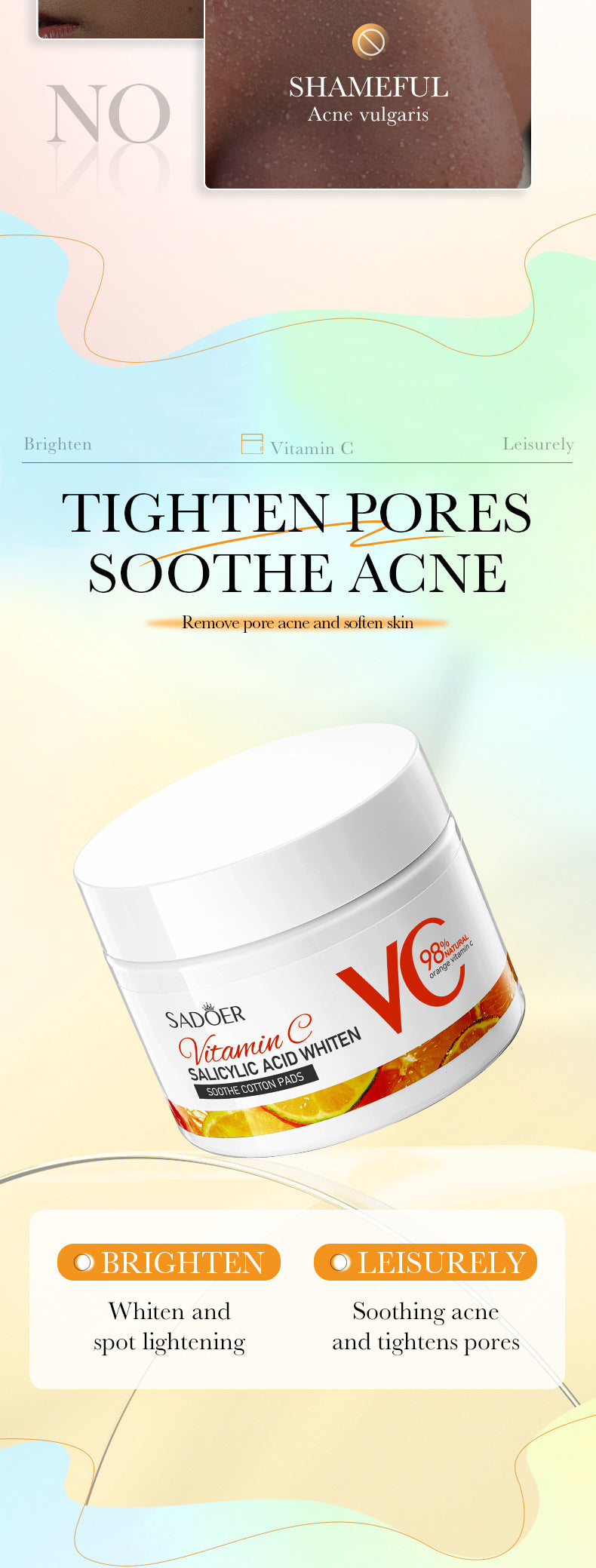 Vitamin C Cotton Sheet SADOER Salicylic Acid Whitening and Rejuvenating Mask Cross-Border Wholesale