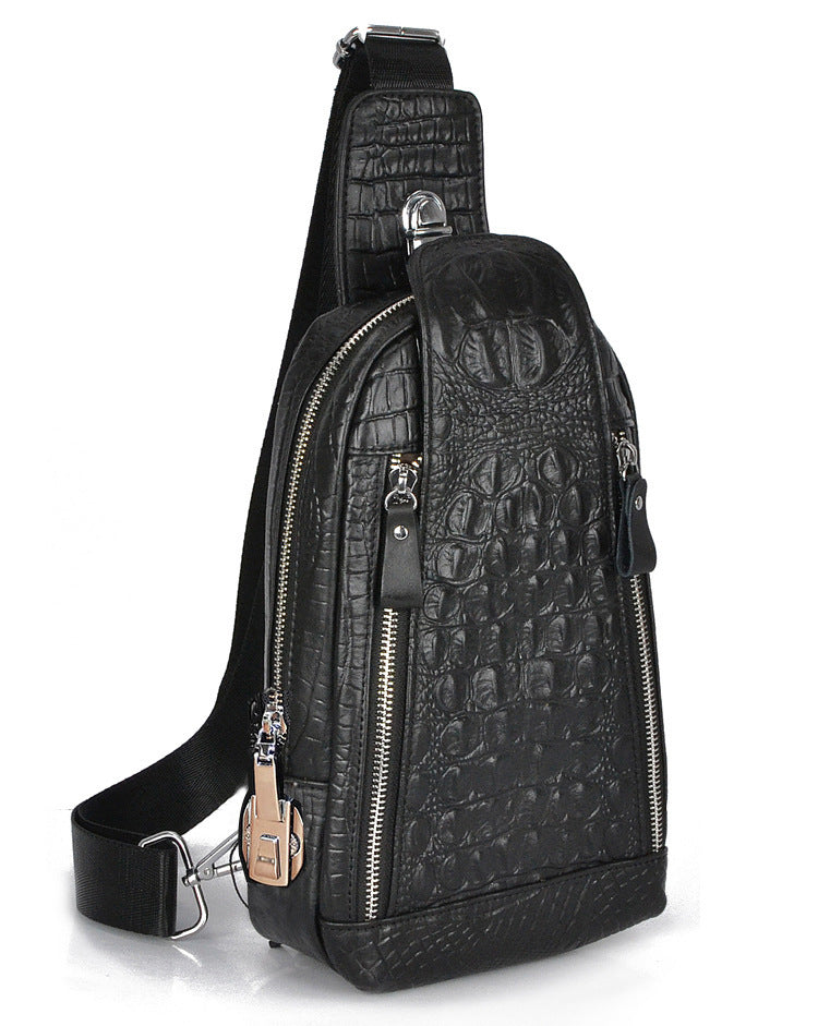 Men's Genuine Leather Chest Bag Multi-Functional Password Lock Cycling Crossbody Bag Backpack Crocodile Pattern Top Layer Cowhide Men's Bag Durable