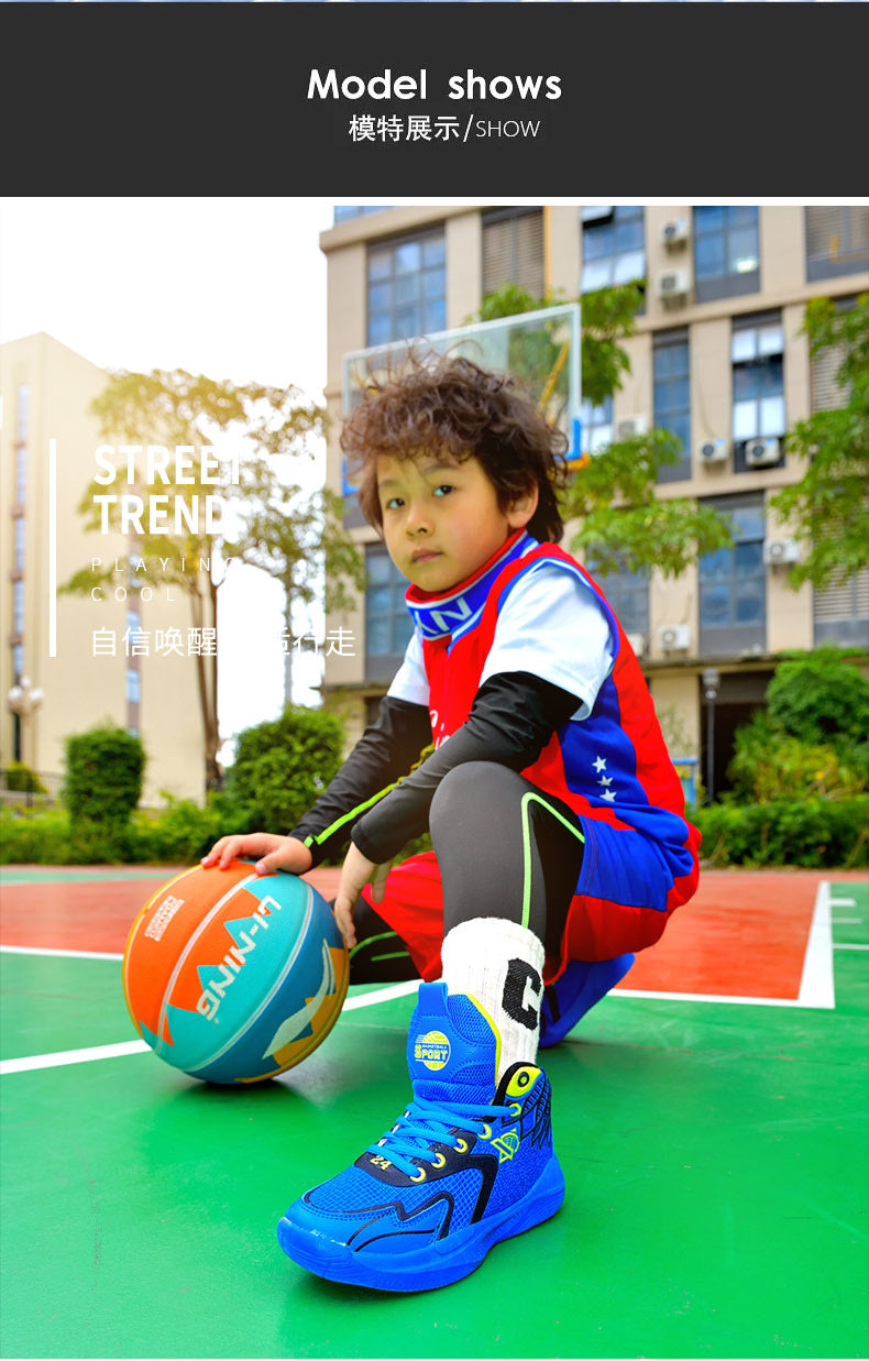 Children's Shoes Breathable Mesh Water-Resistant Sports Shoes for Teenagers Wear-Resistant Shock-Absorbing Non-Slip Professional Training Basketball Shoes