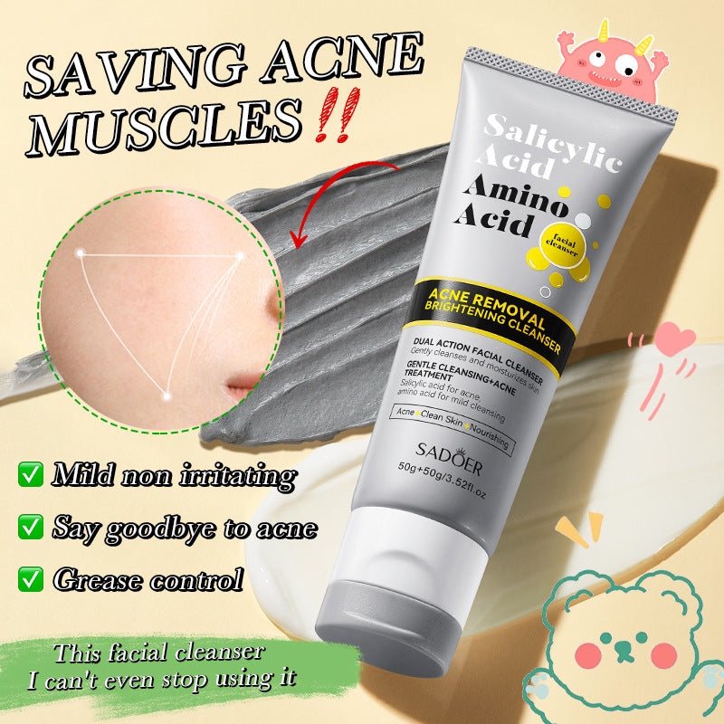 Facial Cleanser SADOER Salicylic Acid Amino Acid Double Effect Cleansing Cleanser Cross-Border Foreign Trade Wholesale