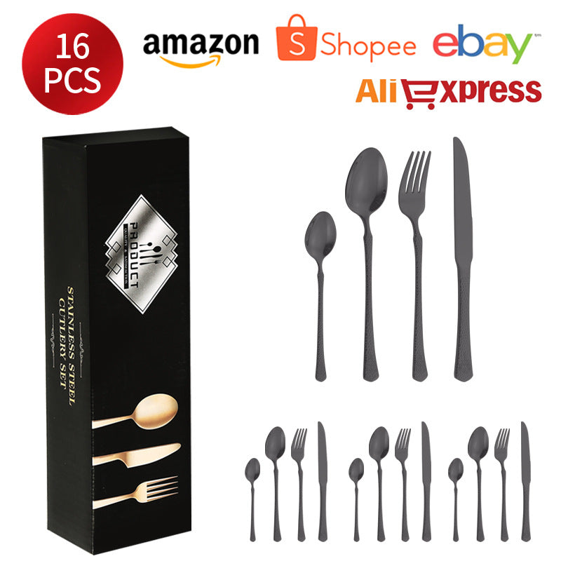 410Stainless Steel Tableware Hotel Restaurant Hammered Knife Fork Spoon24Set of High-End Western Cuisine Embossed Steak Knives and Forks