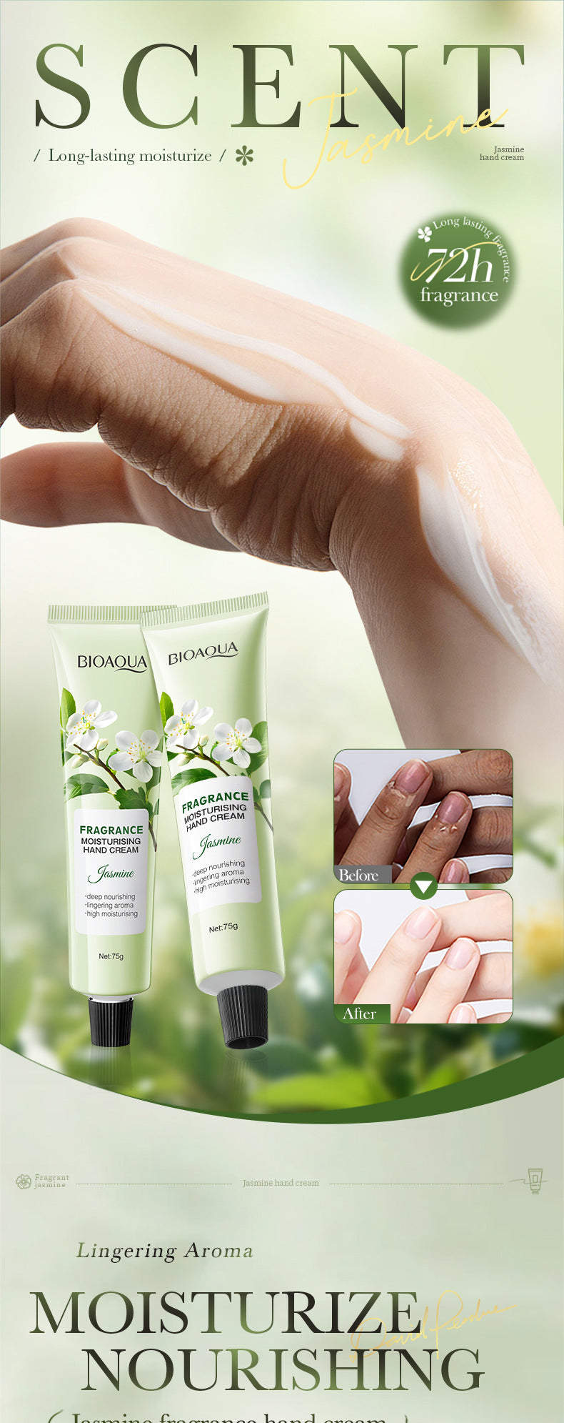 Flower Moisturizing Hand Cream BIOAOUA Autumn and Winter Sakura Moisturizing Hand Cream Cross-Border Foreign Trade Wholesale