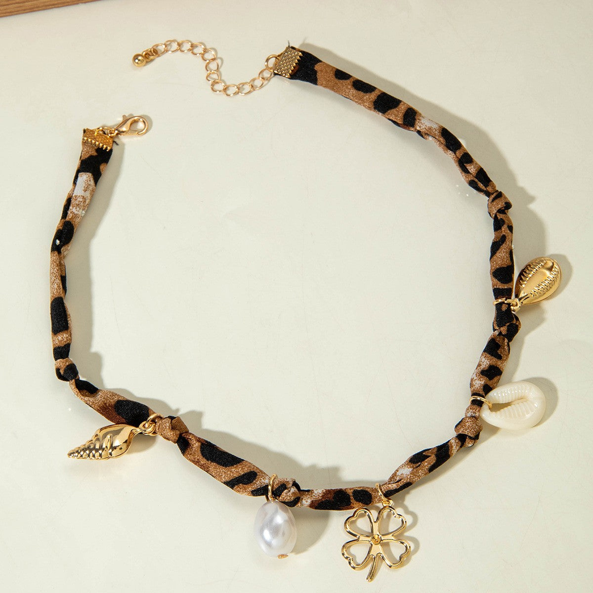 European and American Style Ocean-themed Cross Conch Starfish Pendant Leopard Print Exaggerated Necklace Collarbone Chain Jewelry