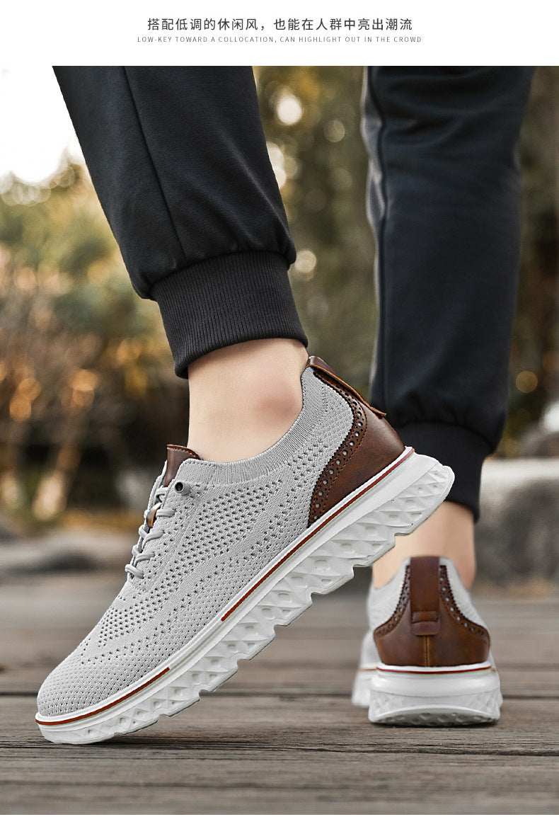 Large Size Casual Men's Shoes Fashionable Lightweight Loafers Men's Flyknit Hollow Breathable Running Sports Shoes