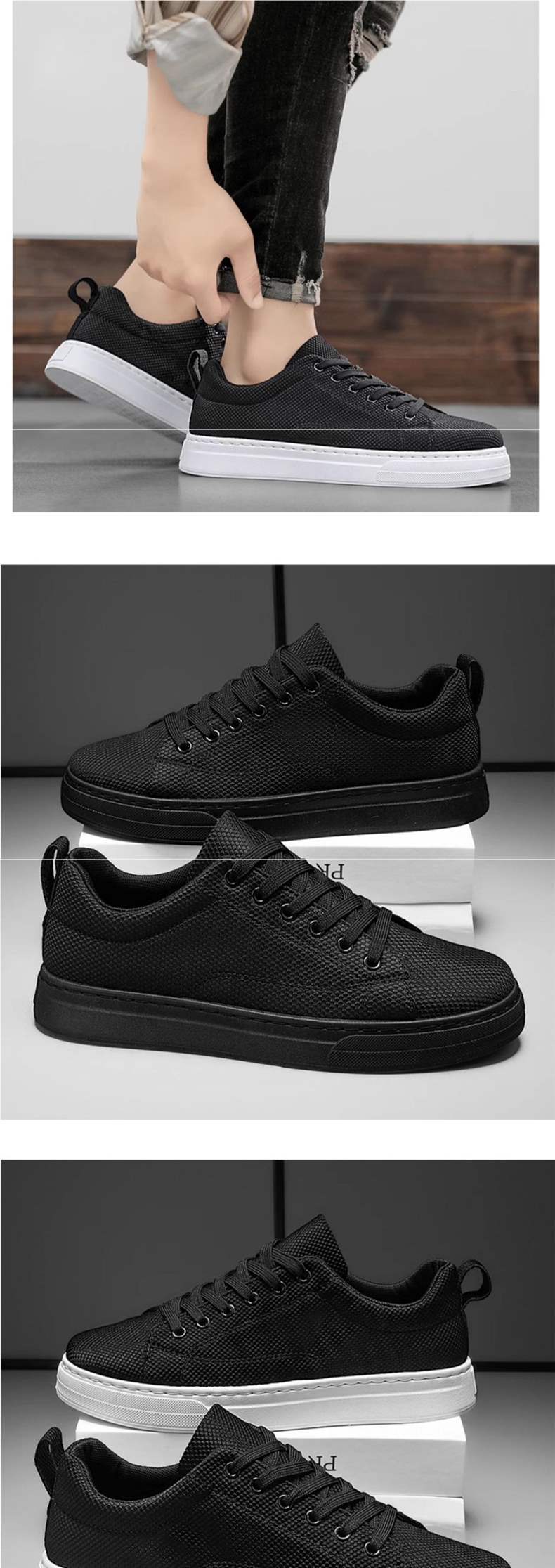 Men's Work Shoes Autumn Breathable Thin Full Black Casual Canvas Sneakers Youth Non-Slip Chef Office Trendy Shoes
