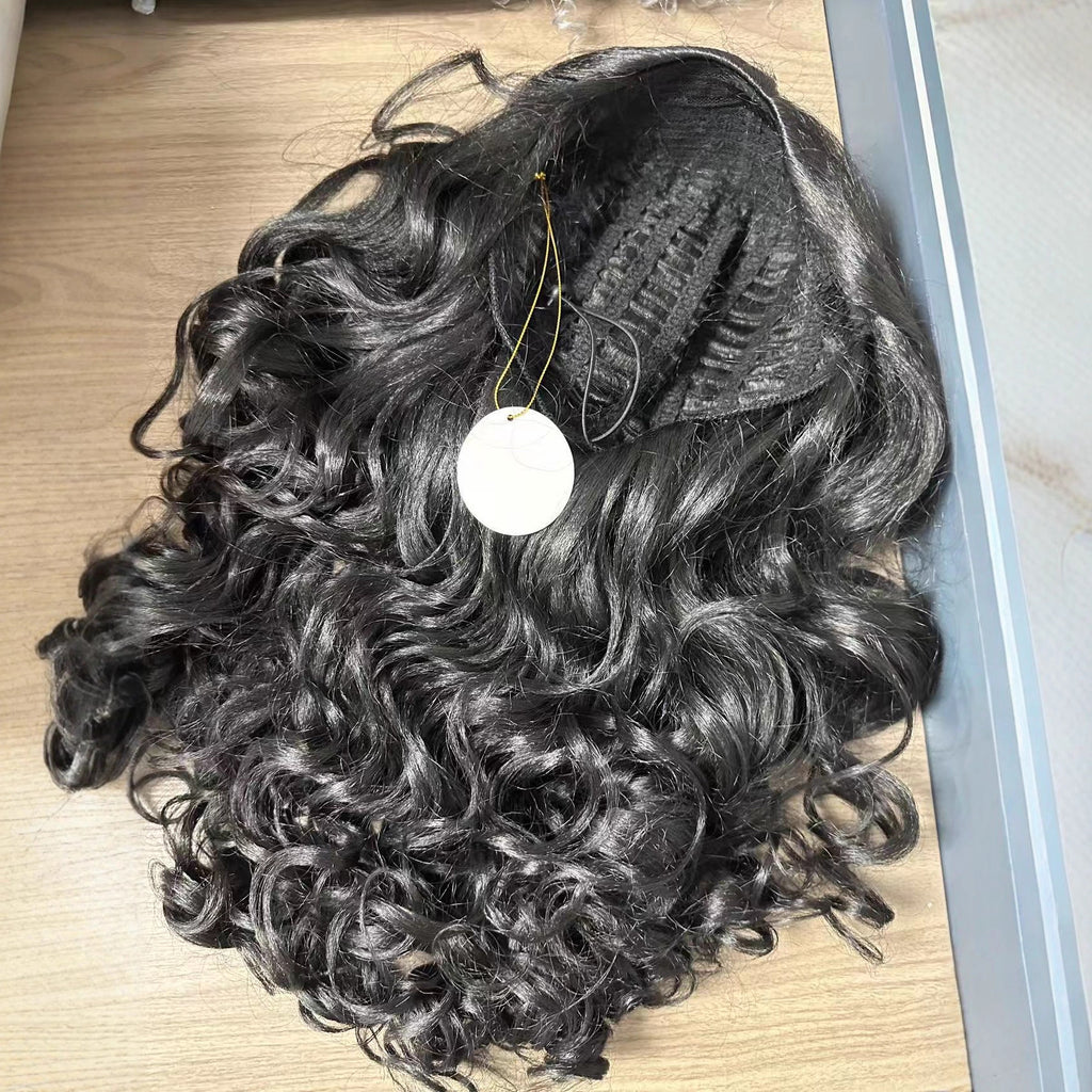 Africa Afro curly wig Synthetic Half Wig with Drawstring Full Machine-Made Glueless Wig